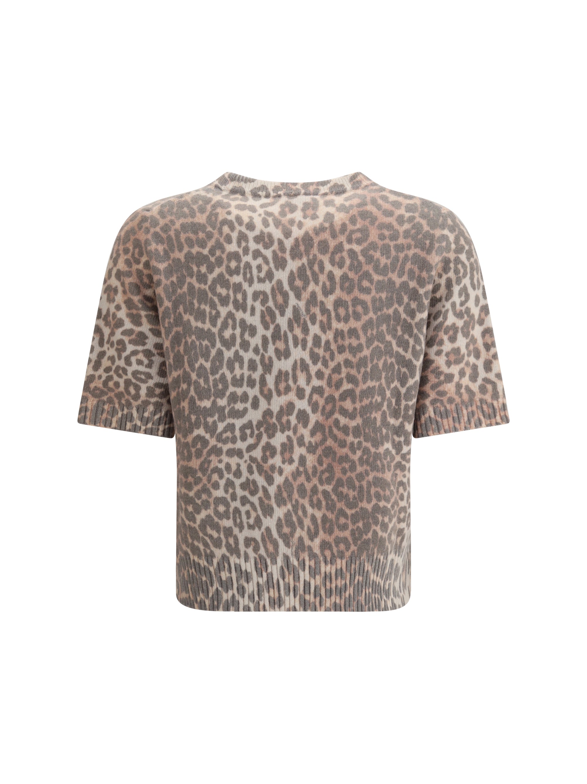 Ganni Women Leopard Print Short Sleeve Sweater