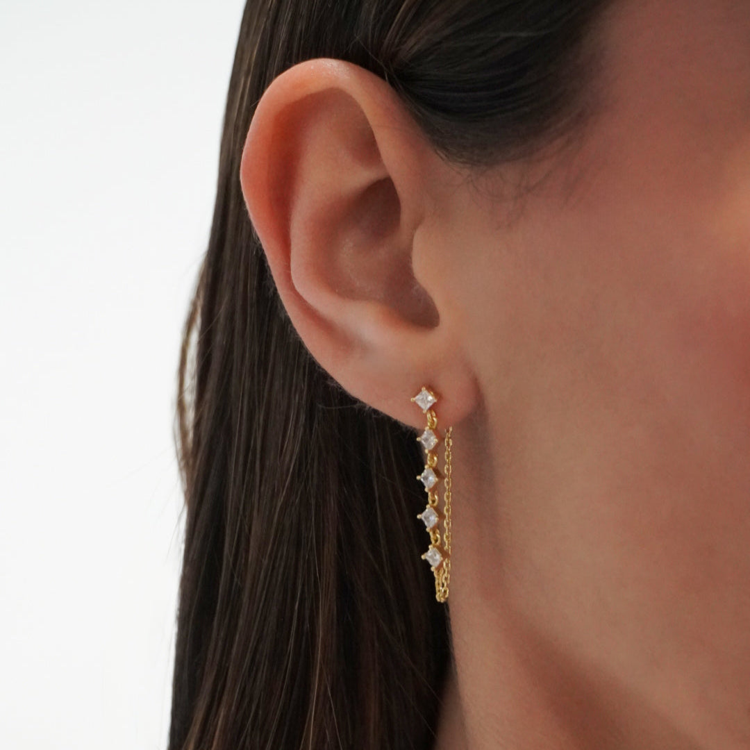 Multi CZ Drop Chain Stud Earring - Adina's Jewels