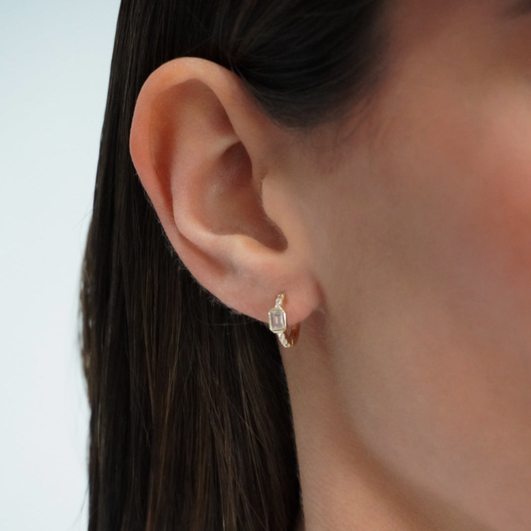 Pave X Bezel Baguette Huggie Earring - Adina's Jewels