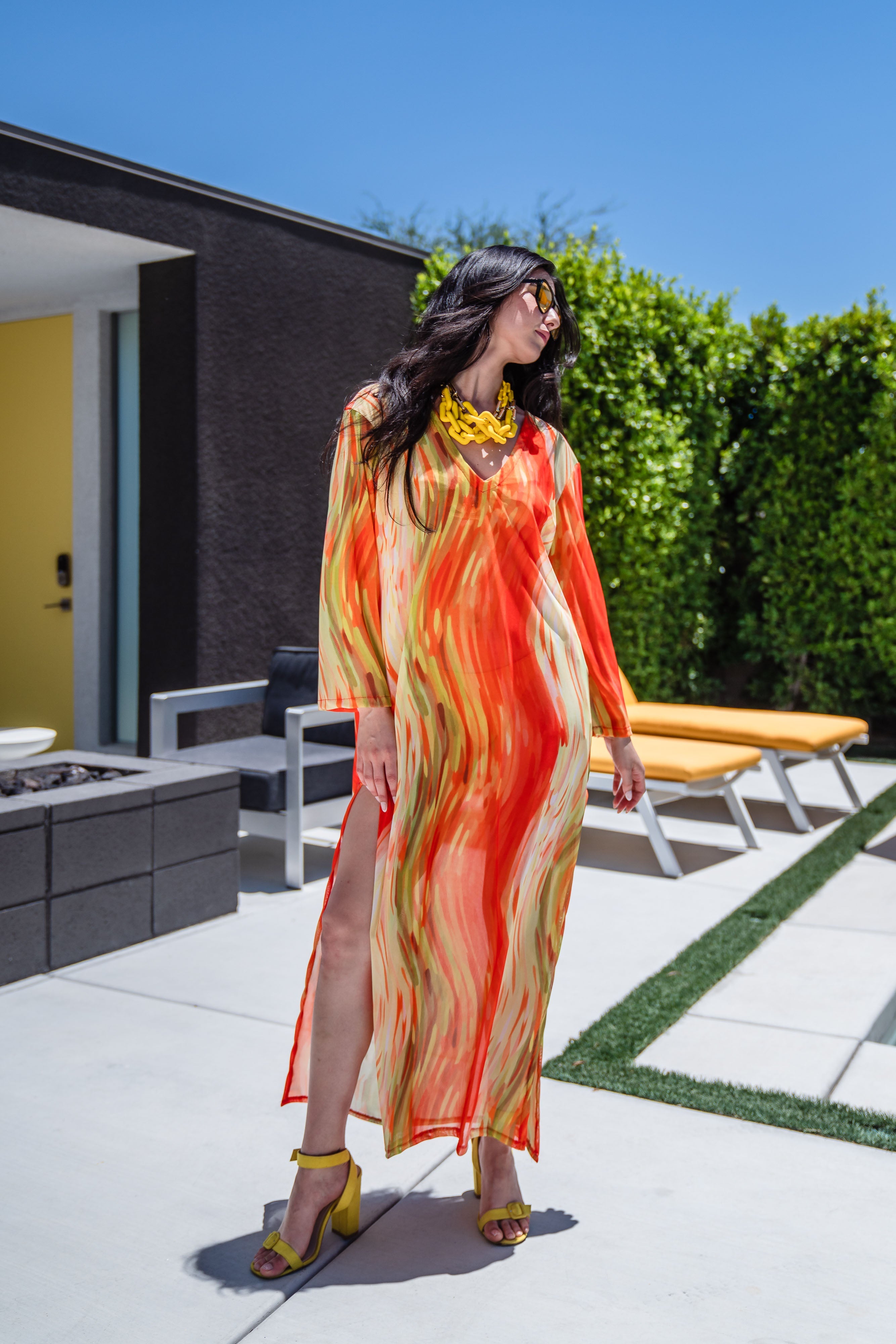 Citron Longline Caftan With Sleeves