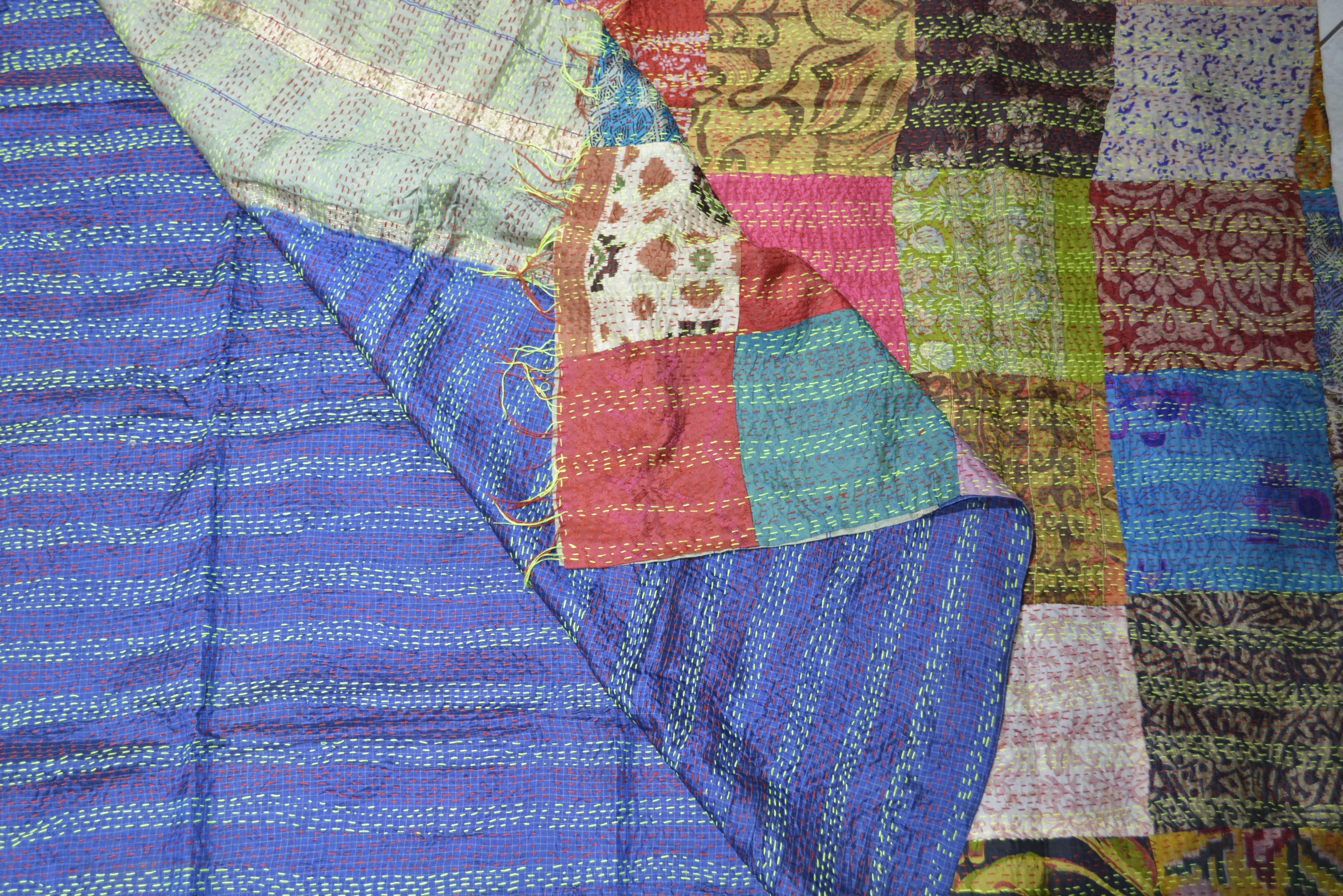 Hand Stitched Kantha  Silk  Vintage throw by OMSutra