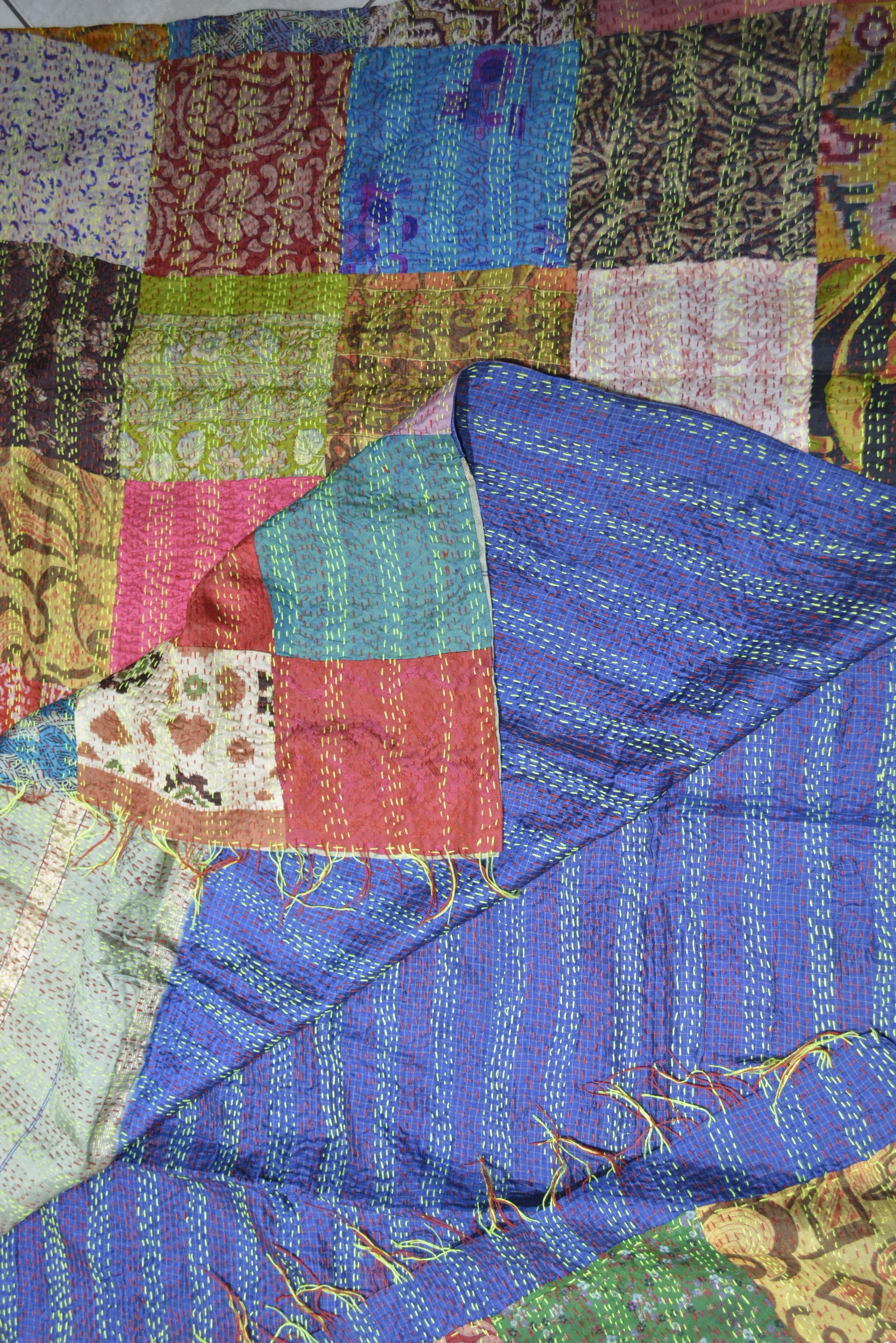 Hand Stitched Kantha  Silk  Vintage throw by OMSutra