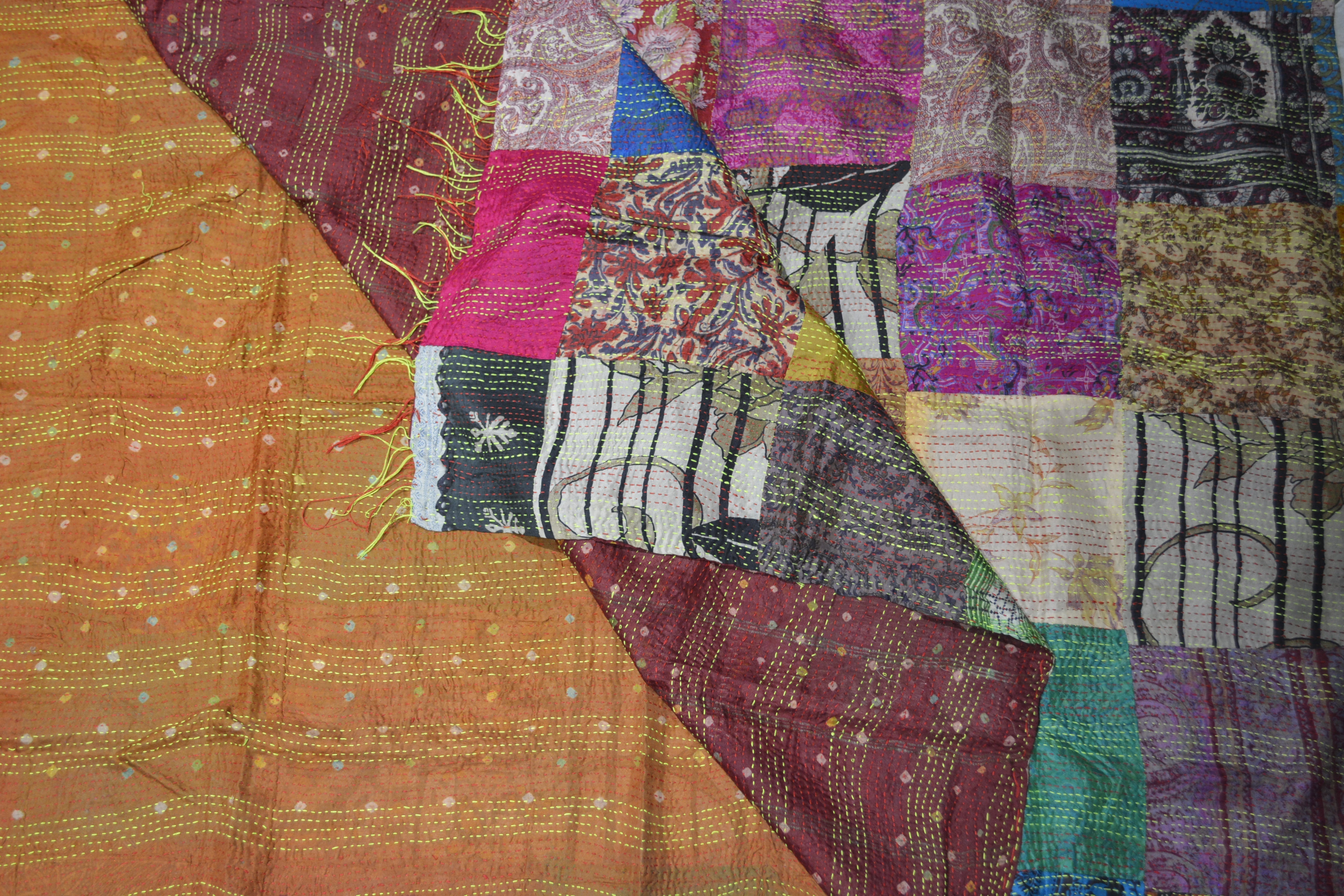 Hand Stitched Kantha  Silk  Vintage throw by OMSutra
