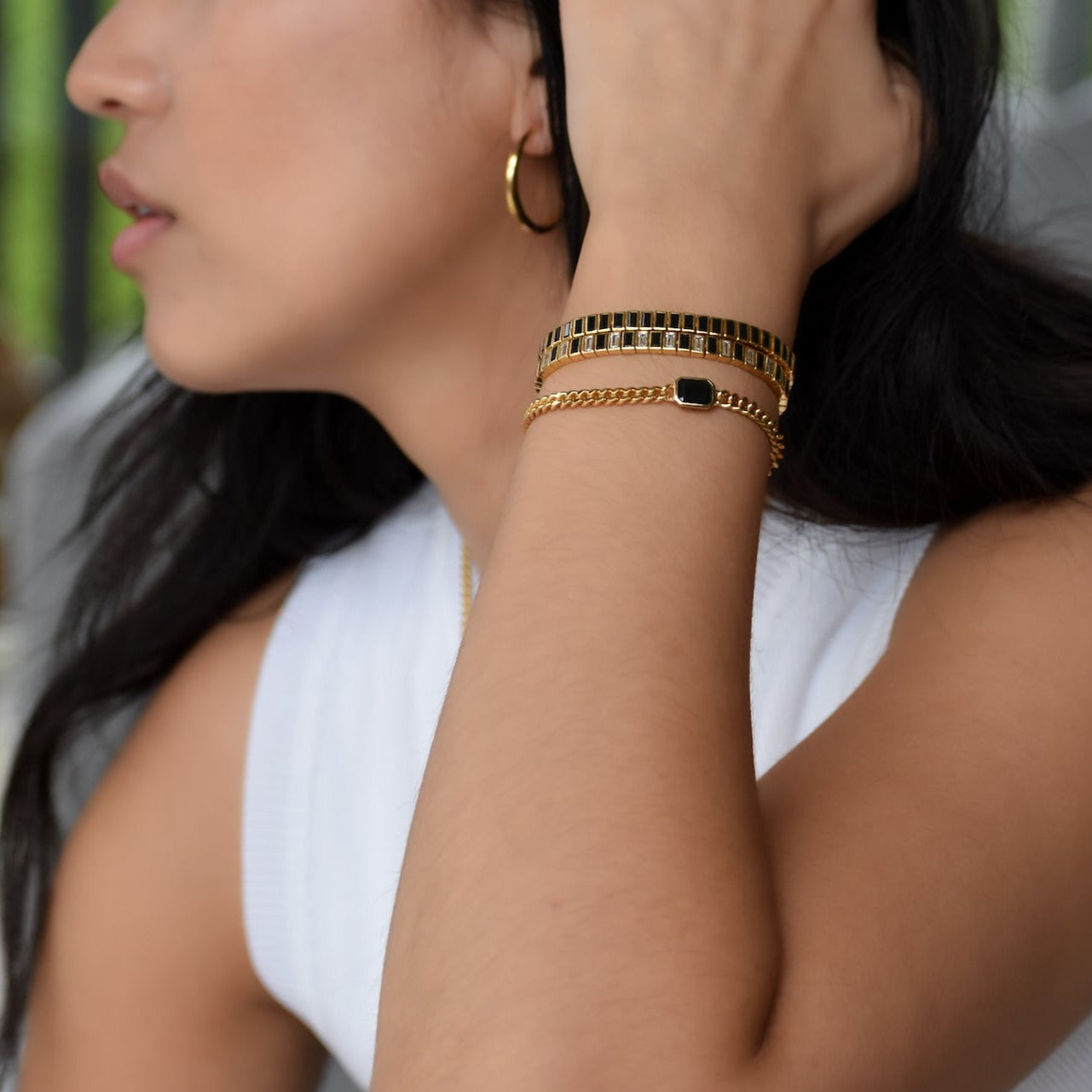 Manhattan Chain Bracelet w Caviar CZ
