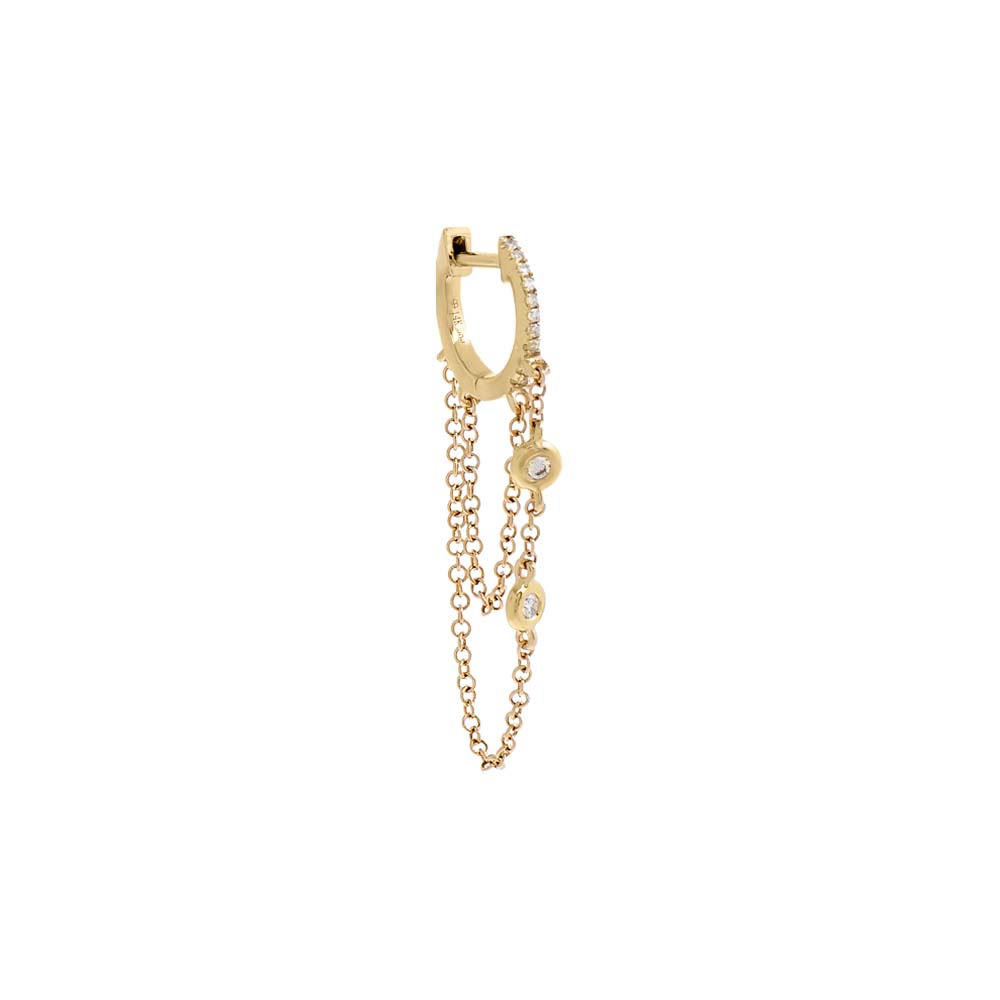 Diamond Double Bezel Drop Chain Huggie Earring 14K - Adina's Jewels