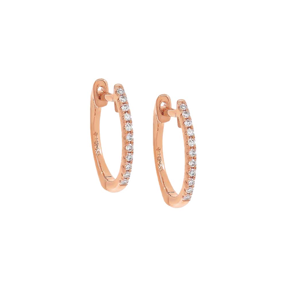 12 MM / Pair / 14K Rose Gold Diamond Huggie Earring 14K - Adina's Jewels