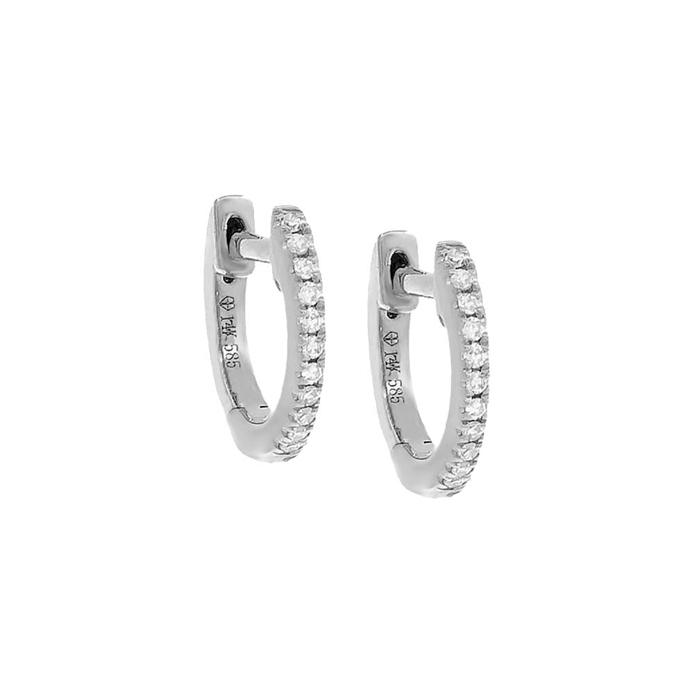 10 MM / Pair / 14K White Gold Diamond Huggie Earring 14K - Adina's Jewels