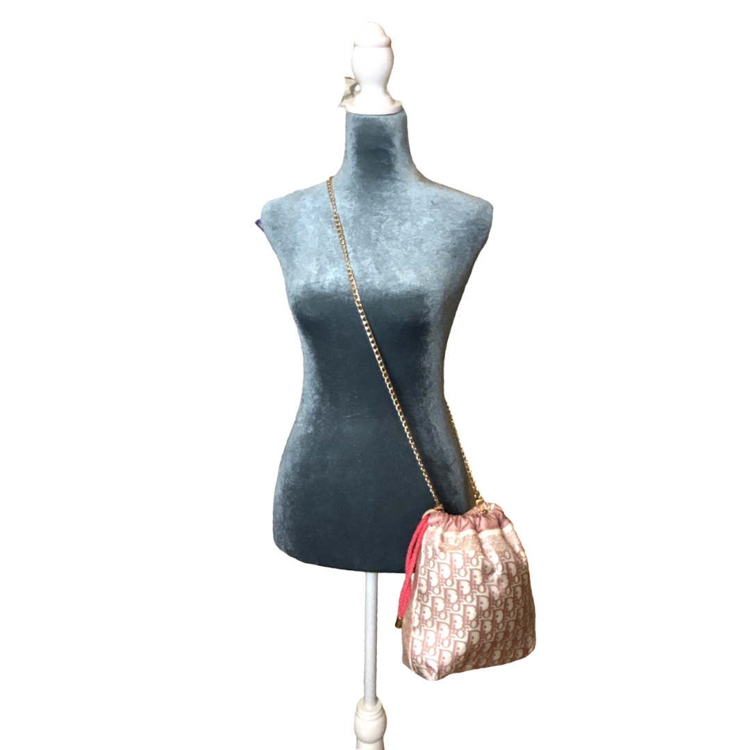 Trotter Pink Vintage Silk Scarf Drawstring Crossbody Bag