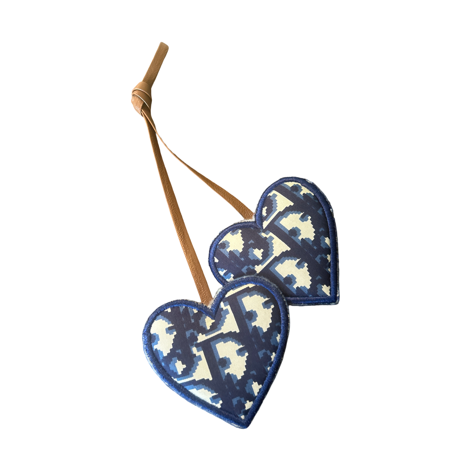 Trotter Blue Vintage Silk Scarf Double Heart Bag Charm