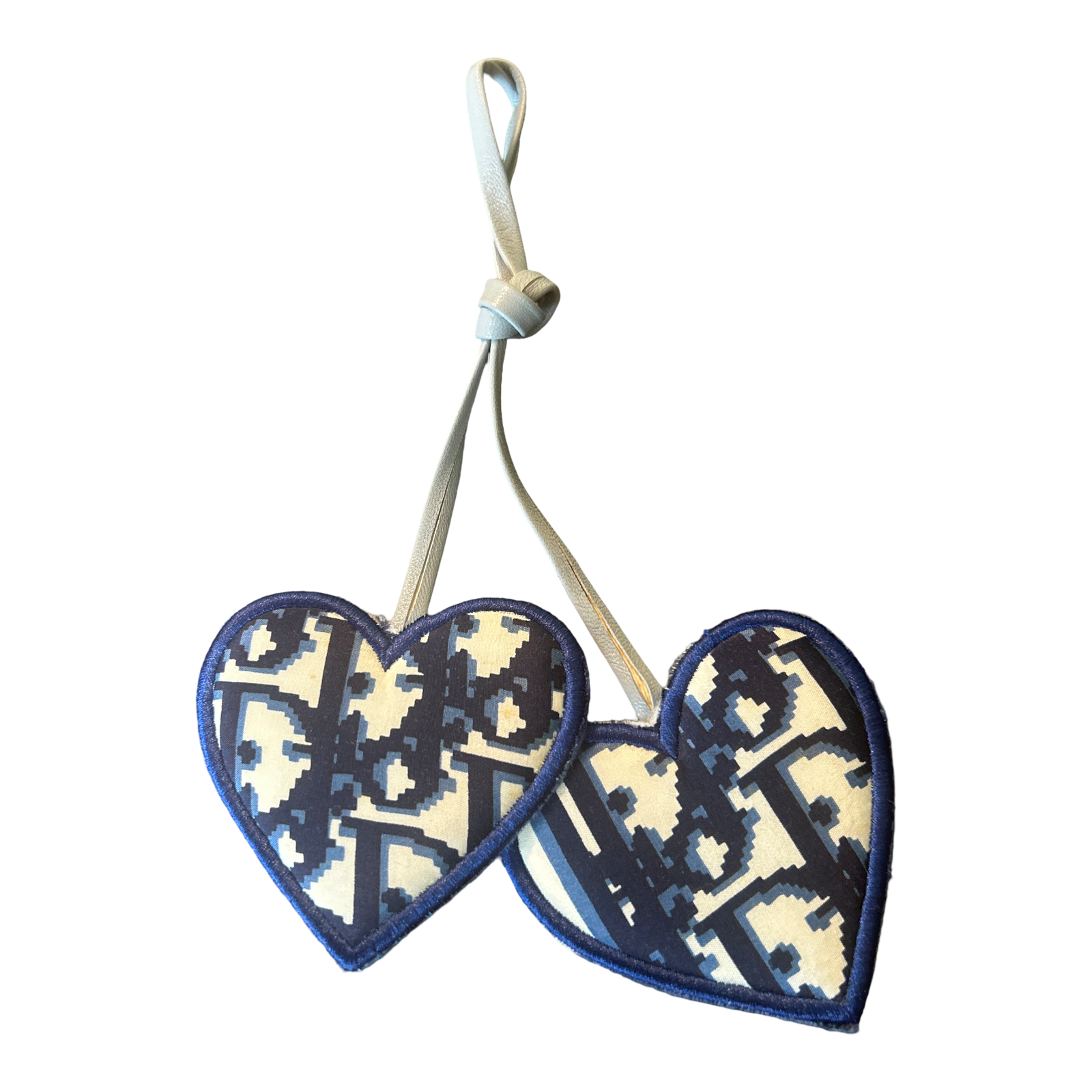 Trotter Blue Vintage Silk Scarf Double Heart Bag Charm