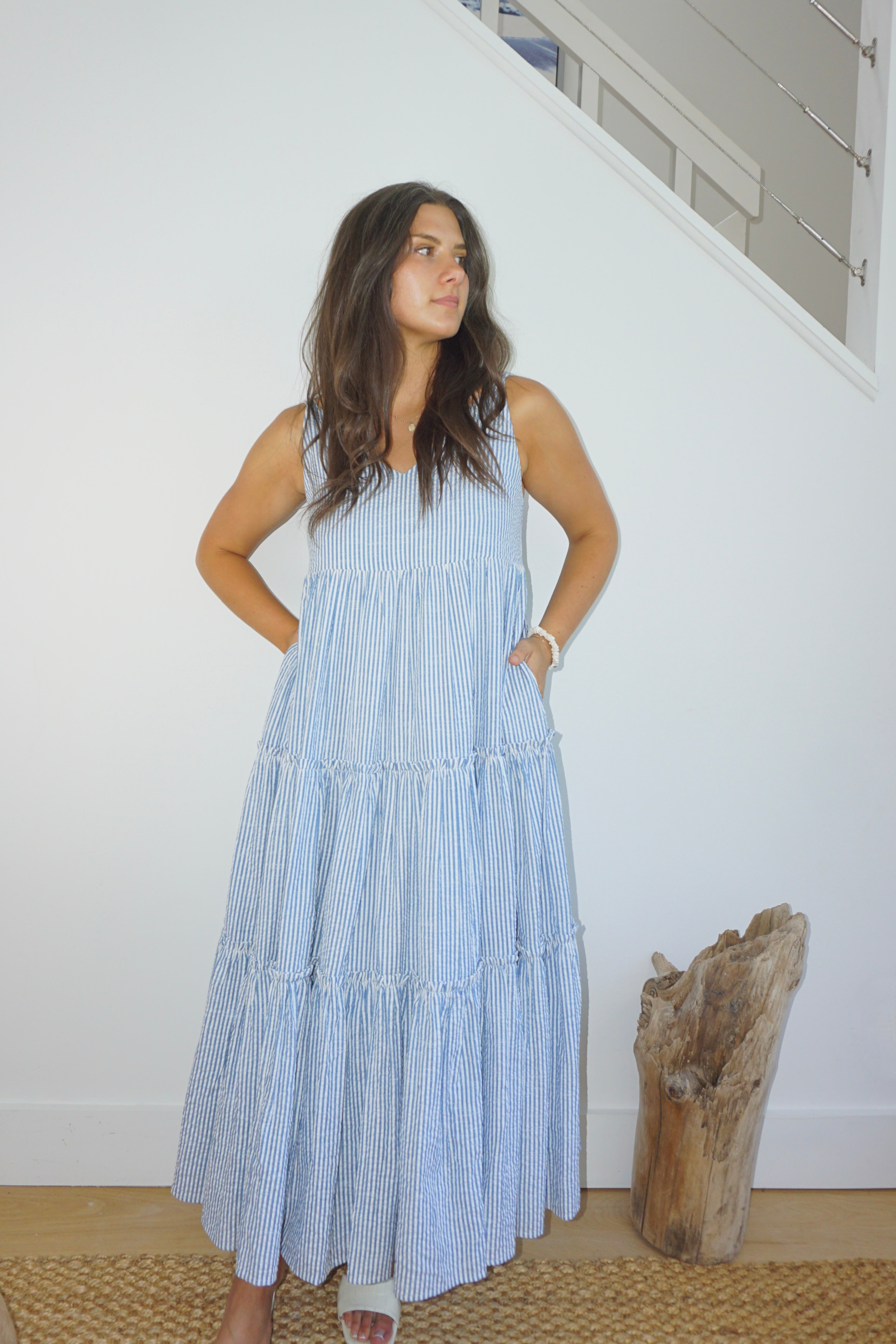 Donna Tiered Maxi Dress in Seersucker