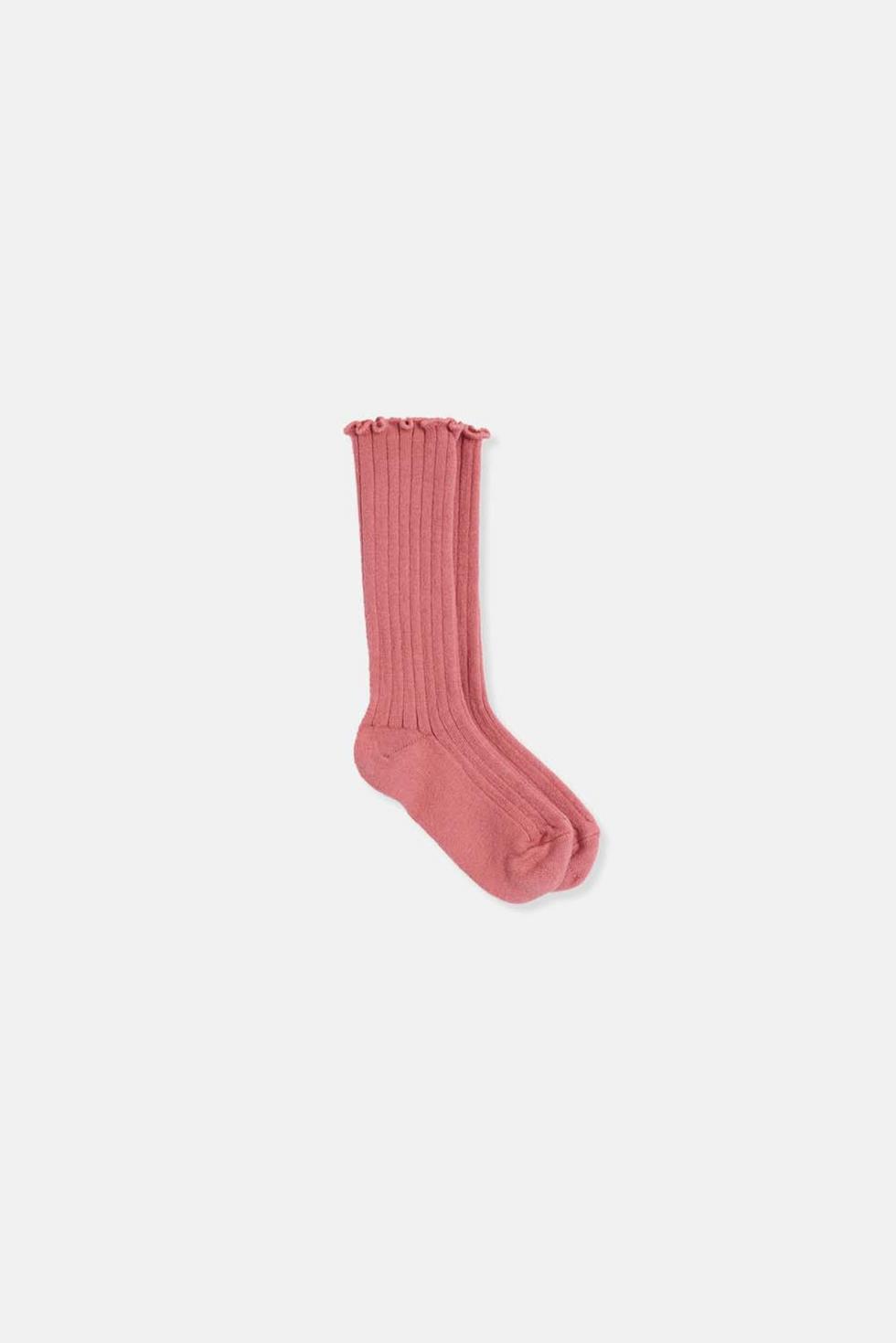 Rib-knit ruffle baby socks - Rose