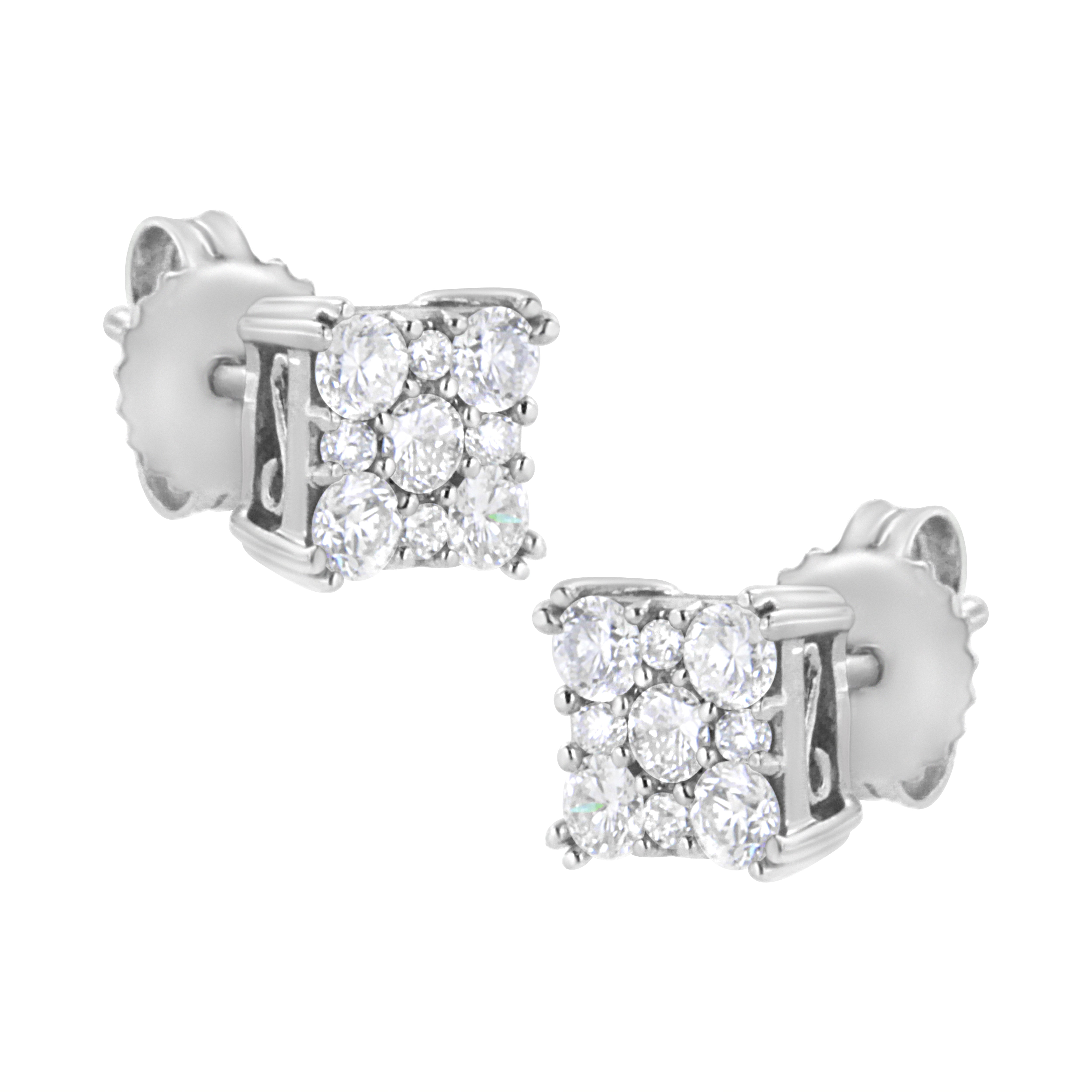 .925 Sterling Silver 1 1/10 Cttw Lab Grown Diamond Composite Cluster Earring (F-G Color, Vs2-Si1 Clarity)
