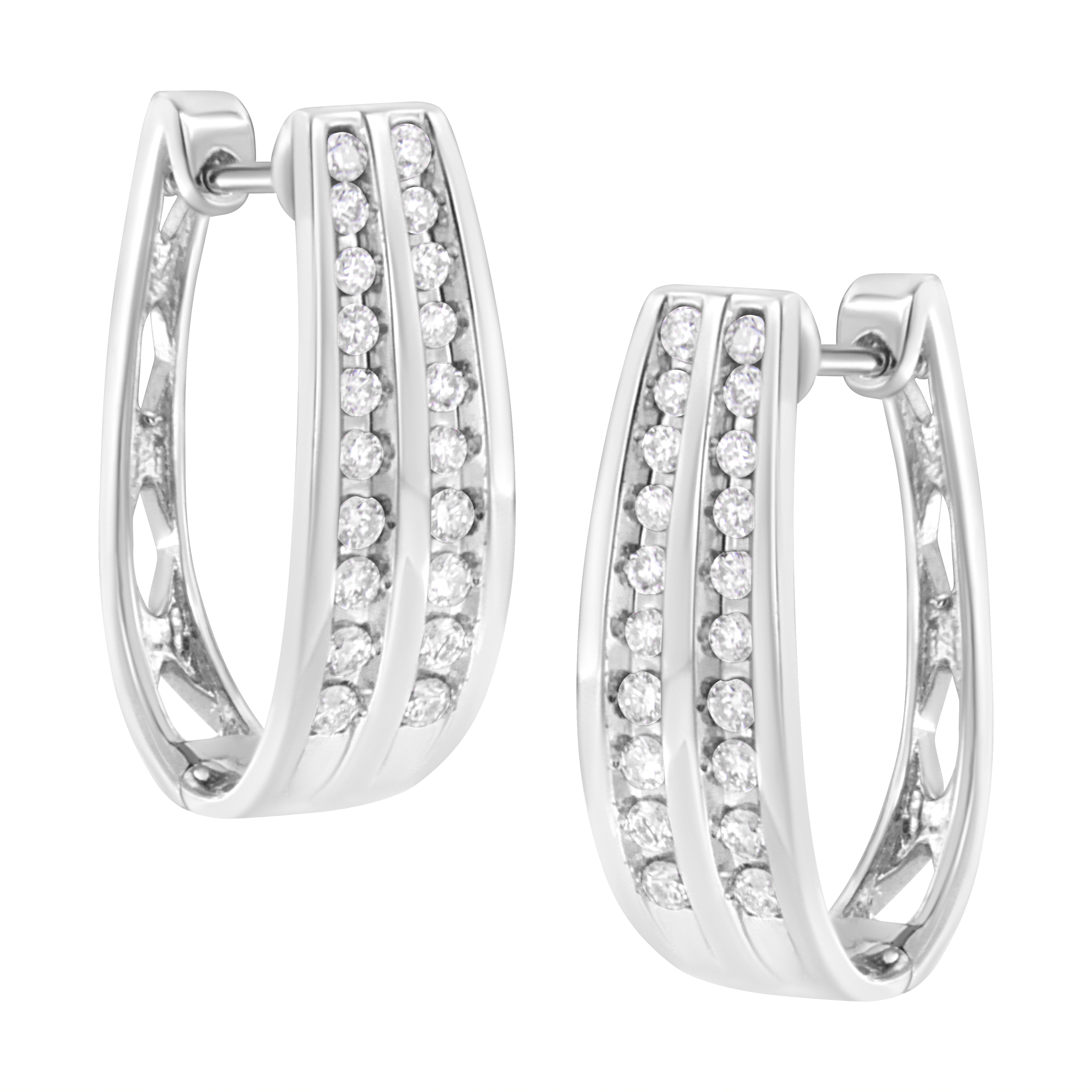 .925 Sterling Silver 1/2 Cttw Lab Grown Diamond Double Row Hoop Earring (F-G Color, Vs2-Si1 Clarity)
