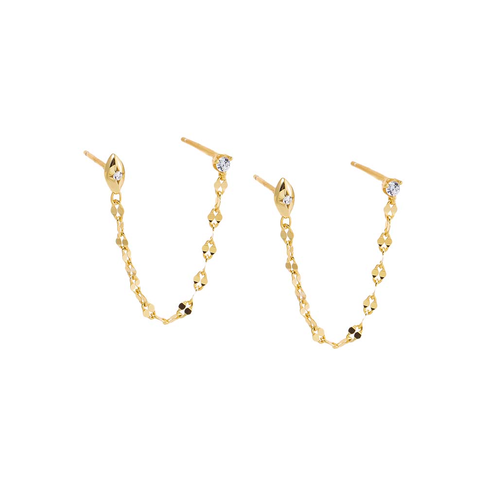 CZ Flat Chain Double Stud Earring