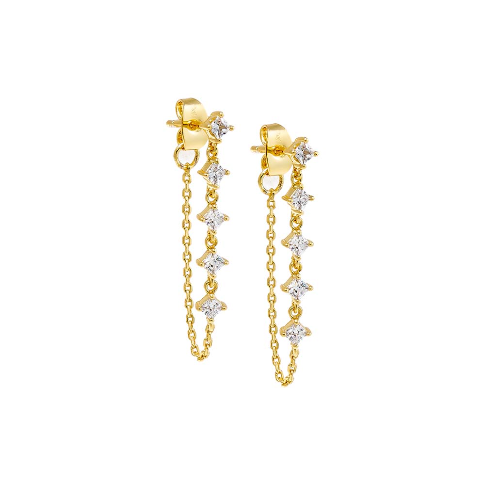 Gold Multi CZ Drop Chain Stud Earring - Adina's Jewels