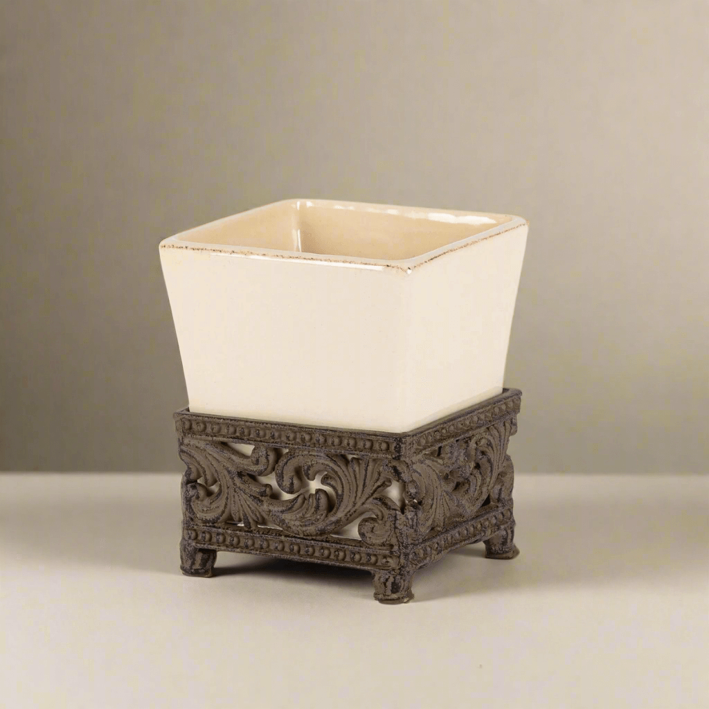 Victorian Ceramic Vase with Ornate Metal Base