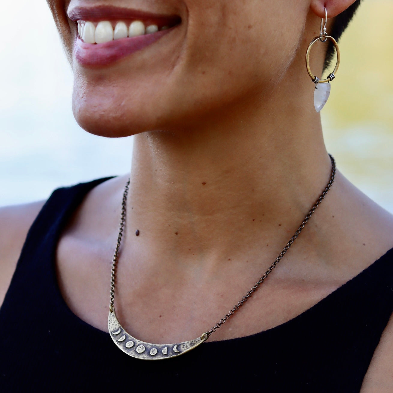 Brass Moon Phase Crescent Pendant