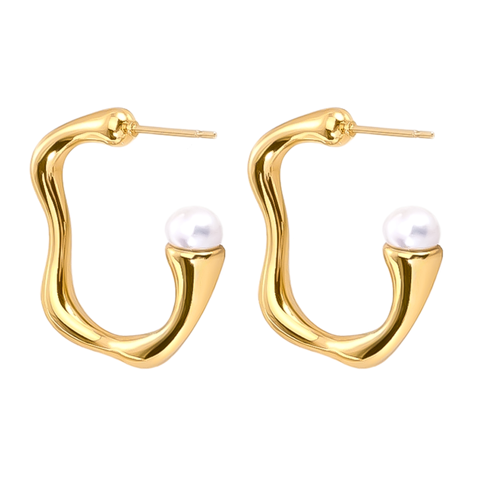 ER082G B.Tiff High Polish Rivière Freshwater Pearl Gold Earrings by B.Tiff New York