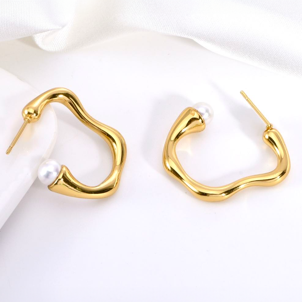 ER082G B.Tiff High Polish Rivière Freshwater Pearl Gold Earrings by B.Tiff New York