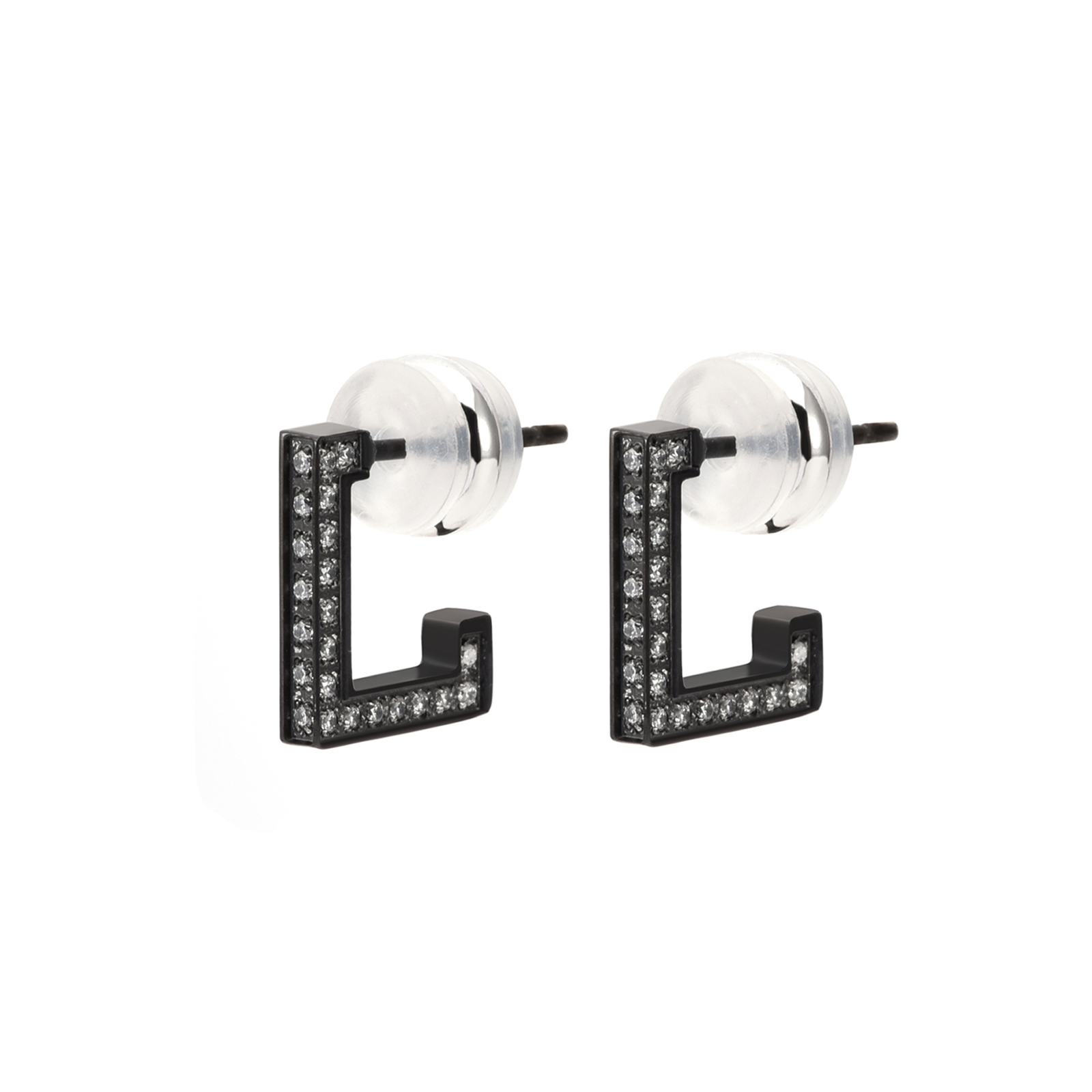 ER246B B.Tiff Black Pavé L-Bar Earrings by B.Tiff New York