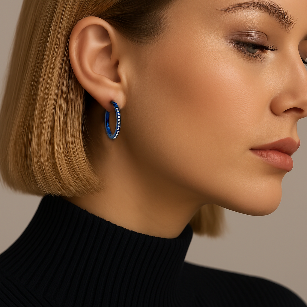 ER310BL B.Tiff Blue Pavé 28-Stone Classic Small Hoop Earrings