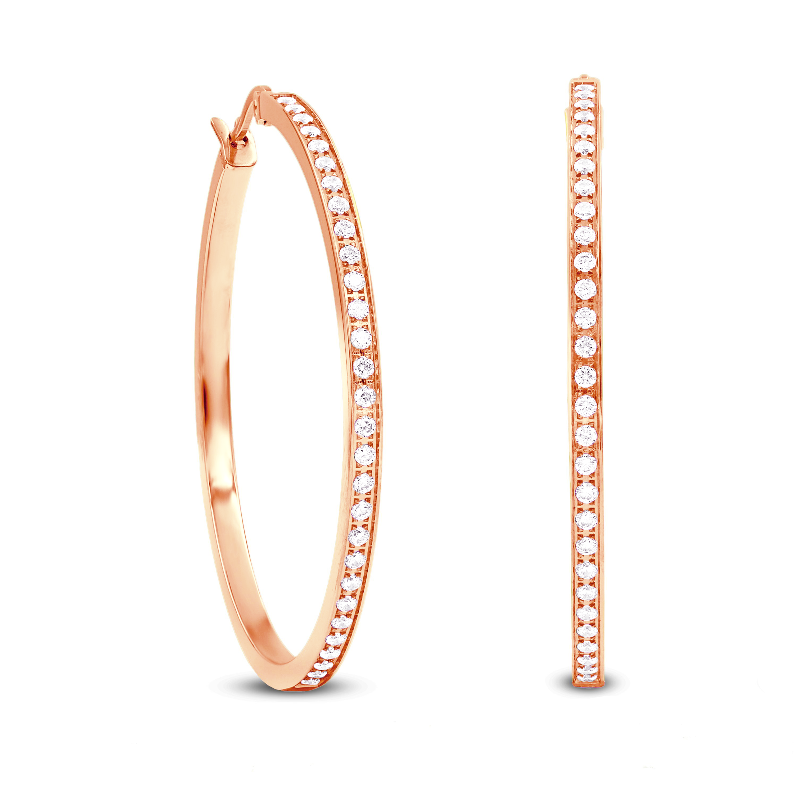 ER317RG B.Tiff Rose Gold Pavé 58-Stone Classic Large Hoop Earrings