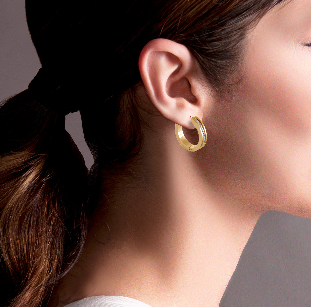 ER411G B.Tiff Gold Pavé 34-Stone Hoop Earrings by B.Tiff New York