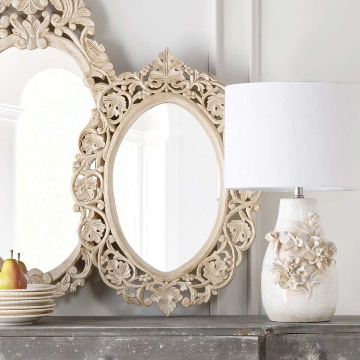 Vintage Hand Carved Wood Wall Mirror