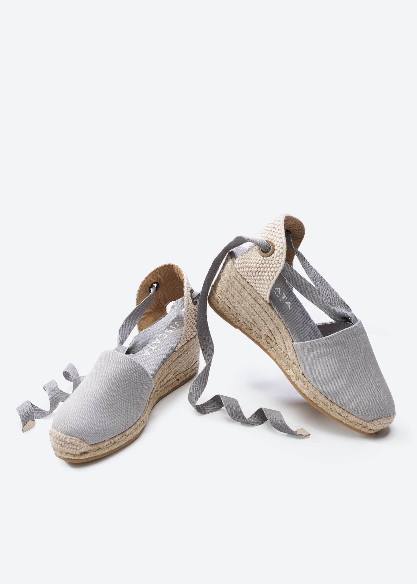 Escala Ash Grey Canvas Lace Up Women Espadrille Wedges