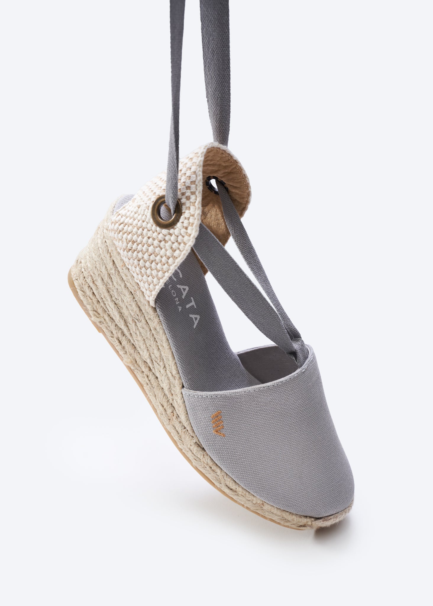 Escala Ash Grey Canvas Lace Up Women Espadrille Medium Heel Wedge