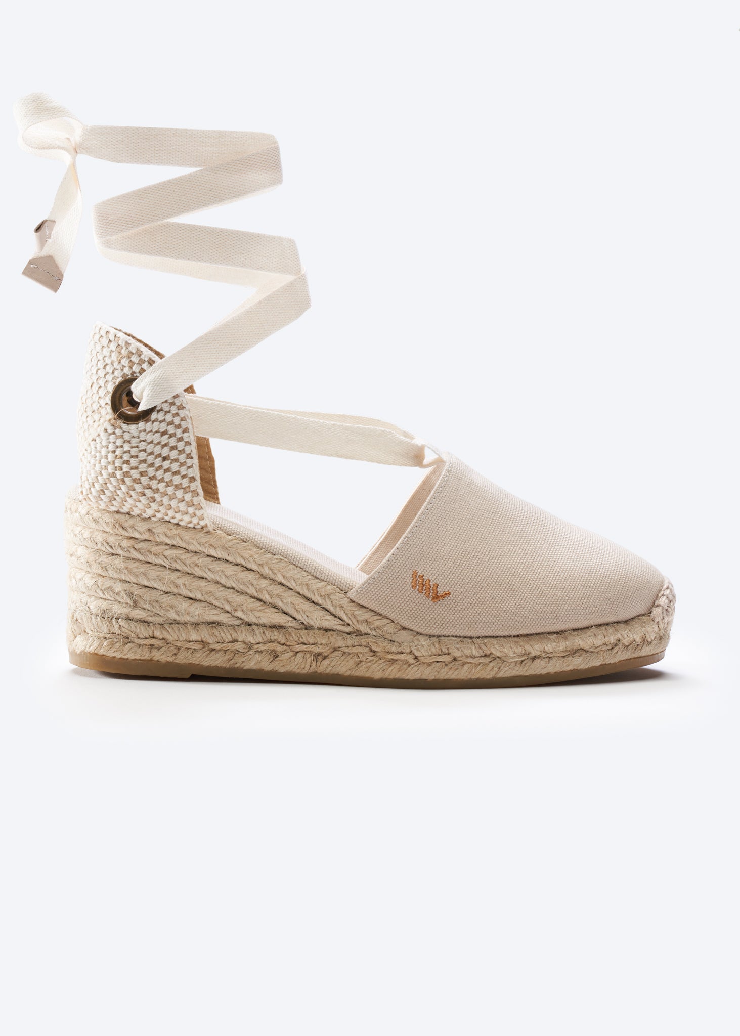 Escala Beige Canvas Lace Up Women Espadrille Wedge