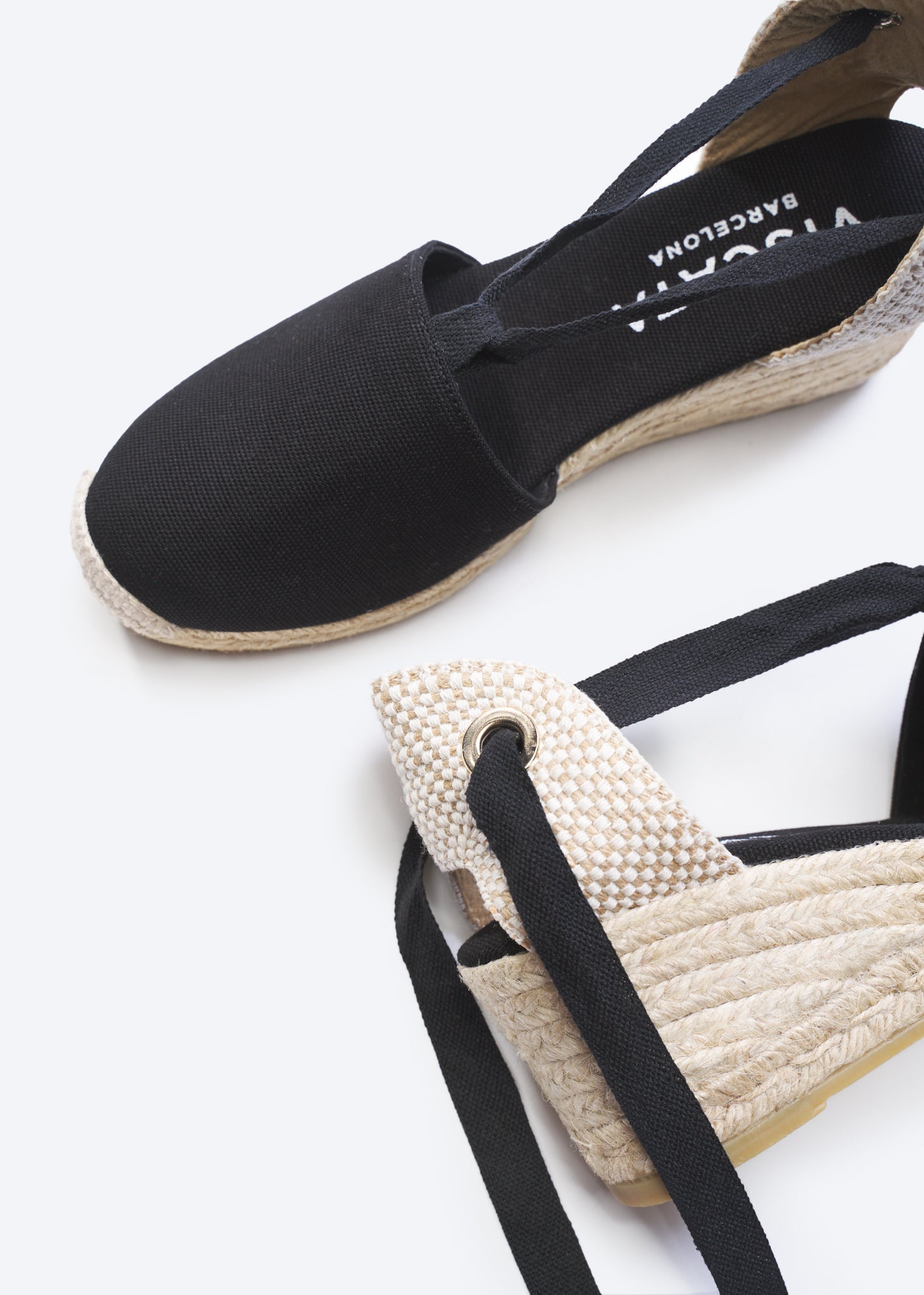 Escala Black Canvas Lace Up Women Closed Toe Espadrille Wedges