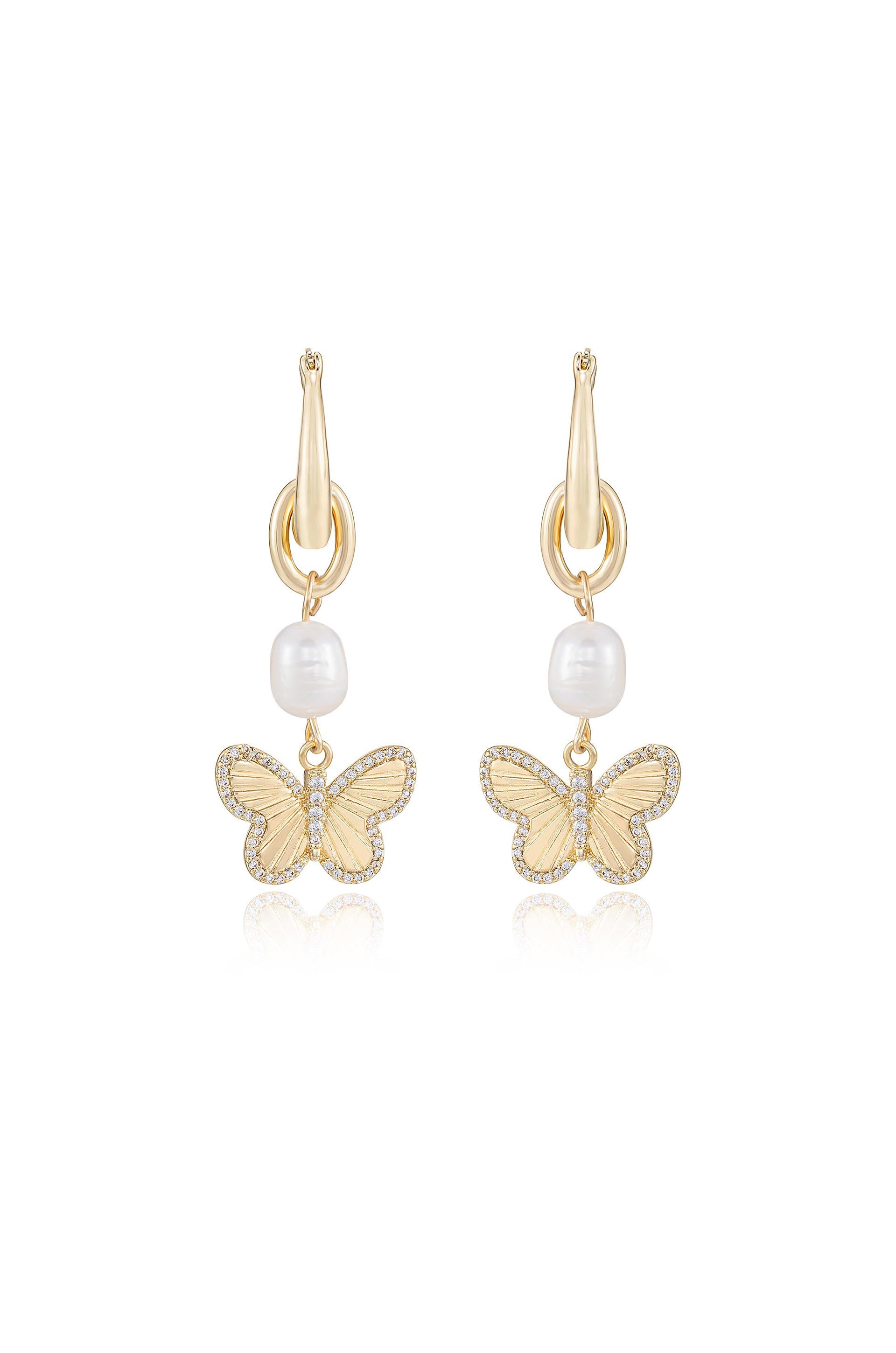 Butterfly High Pearl Drop Earrings
