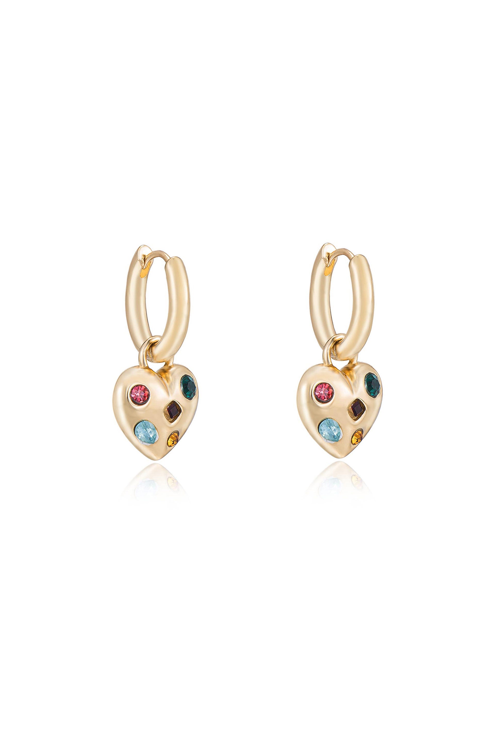 Rainbow Crystal Heart Dangle Earrings