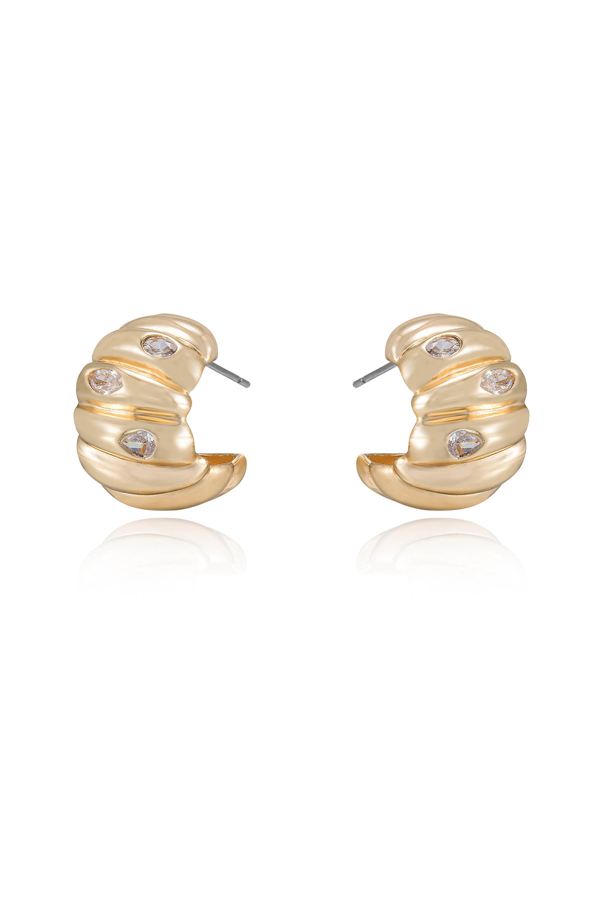 Bezel Crystal Crescent Huggie Hoops