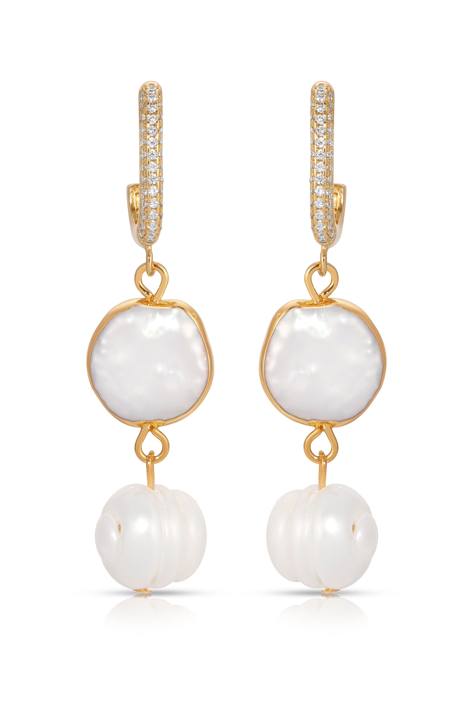 Dangling Freshwater Pearl Huggie Hoop Earrings