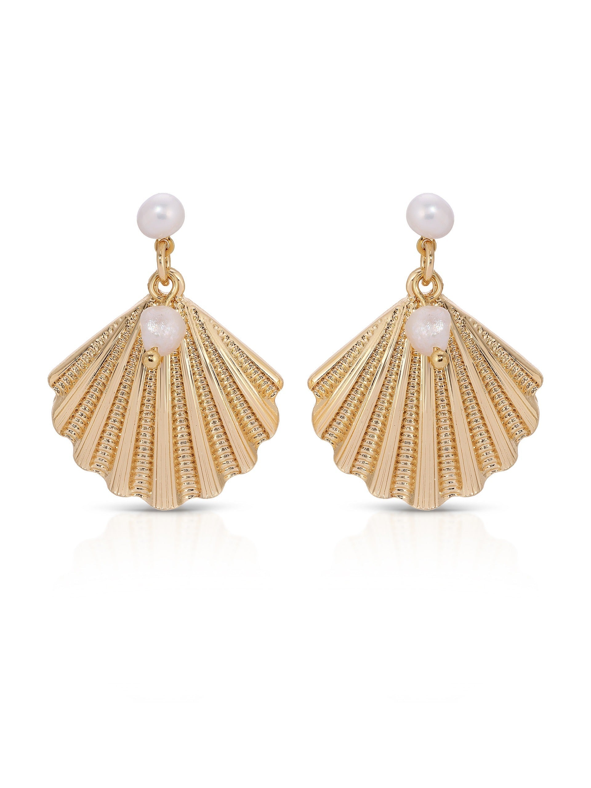 Scallop Shell and Pearl Earrings