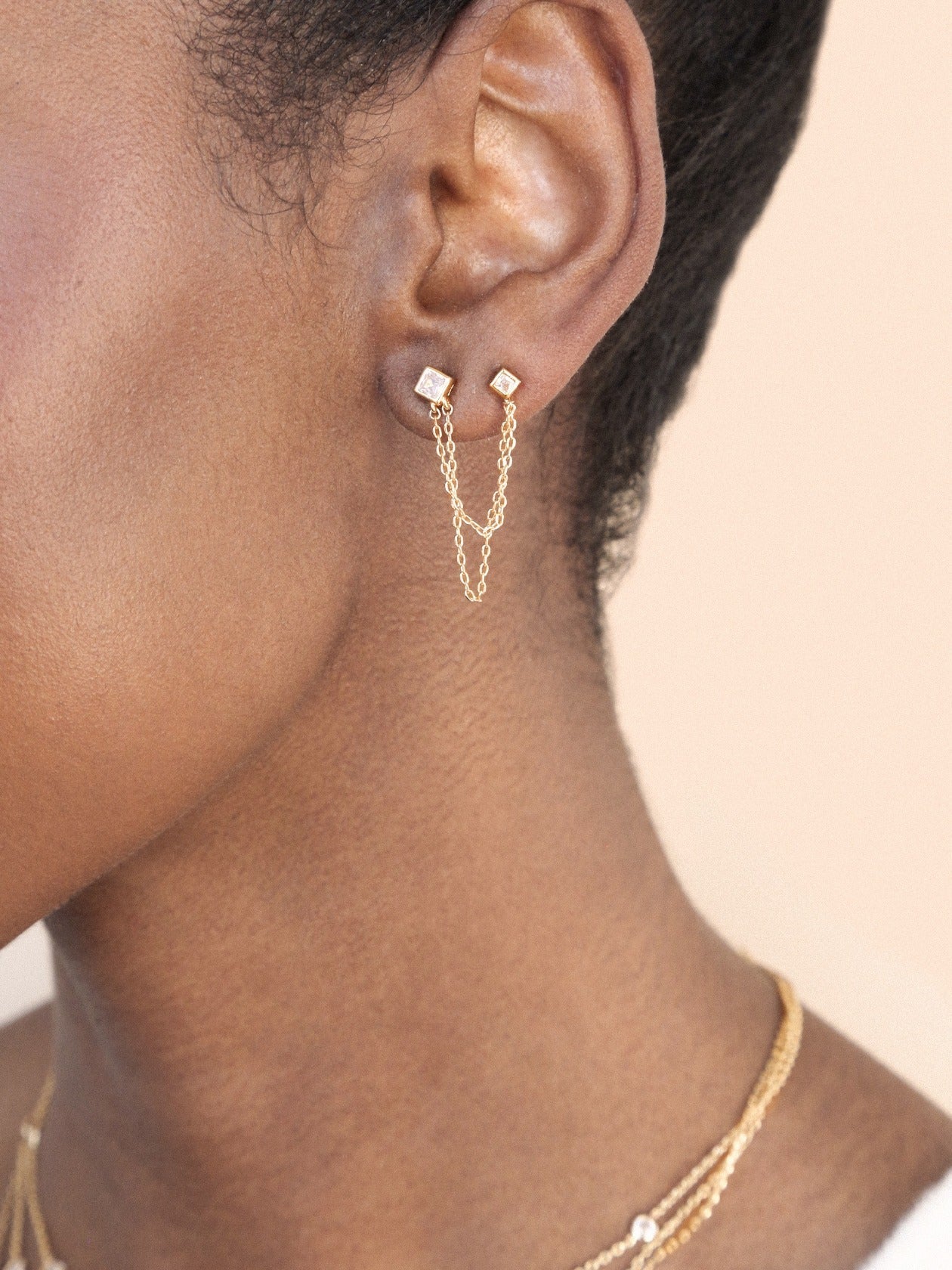 Double Piercing Diamond Shape Earrings