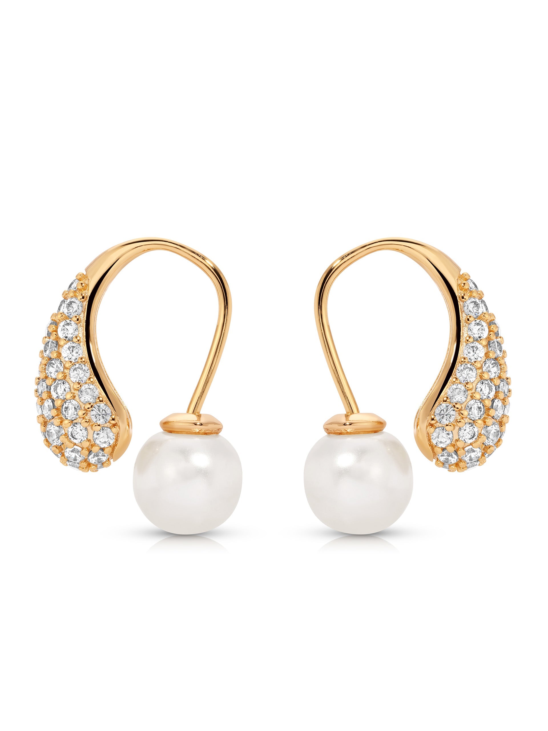 Hooked Pavé and Pearl Earrings