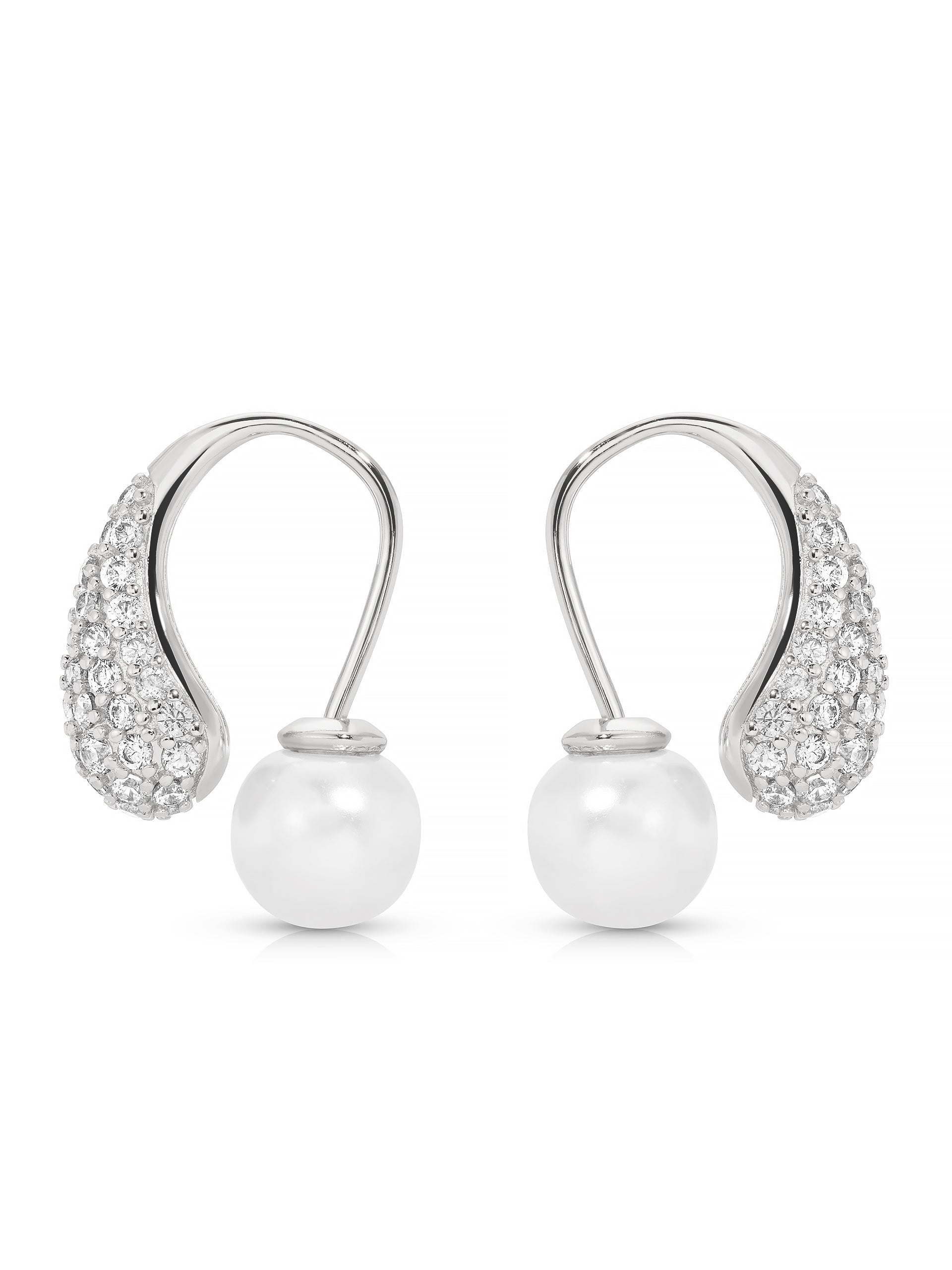 Hooked Pavé and Pearl Earrings