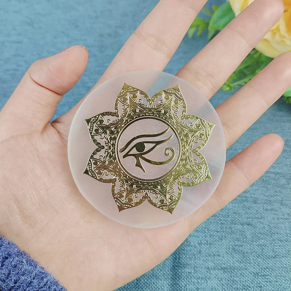 Selenite Spiritual Gold Symbol Plates
