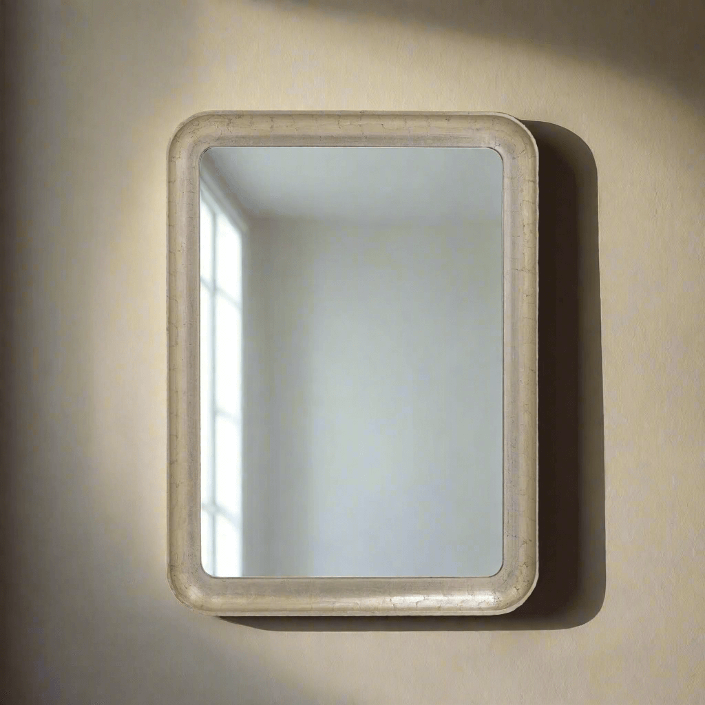 Art Deco Champagne Silver Wall Mirror with Beveled Glass