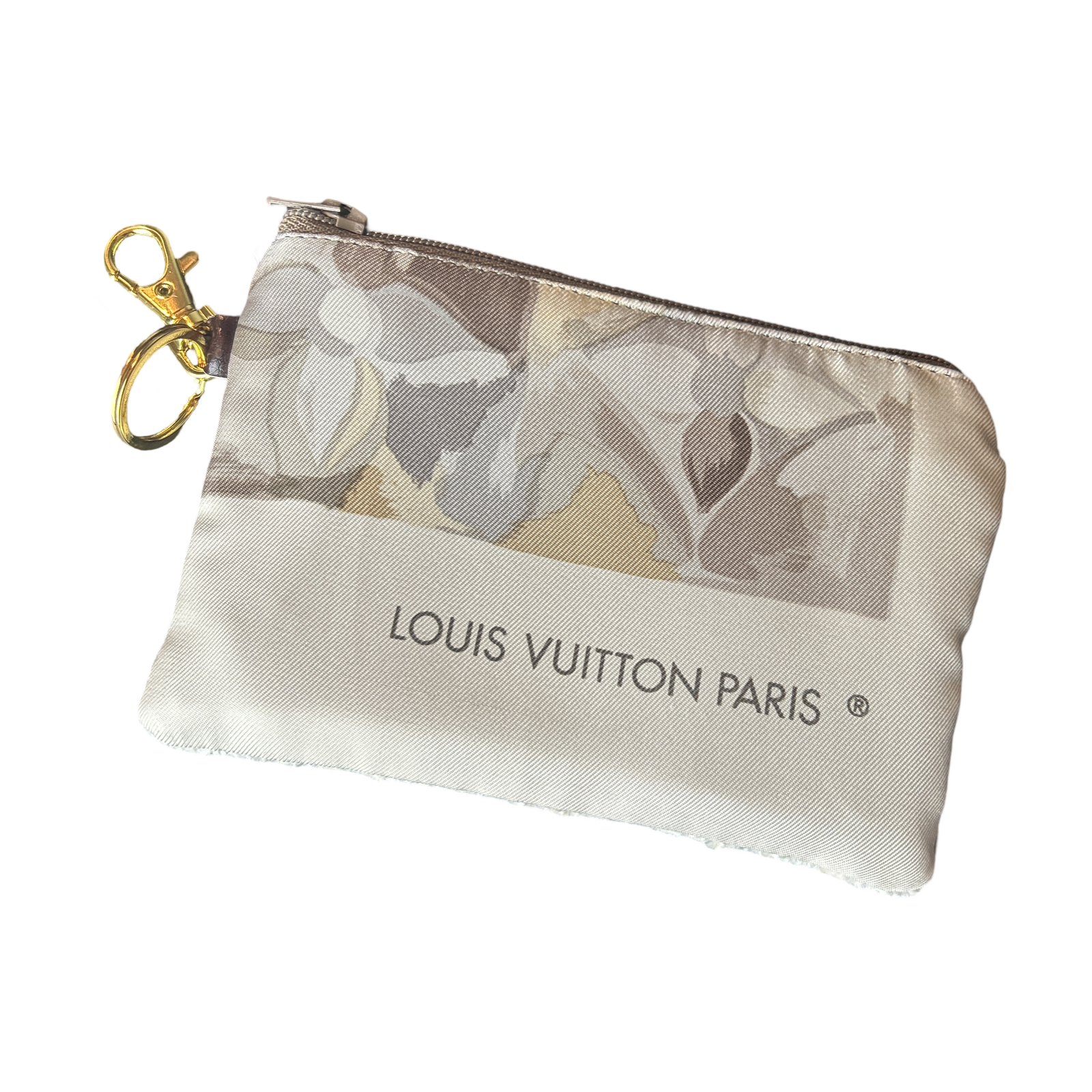 Au Fils du Temps Logo Vintage Silk Scarf Coffee Run Keychain Bag