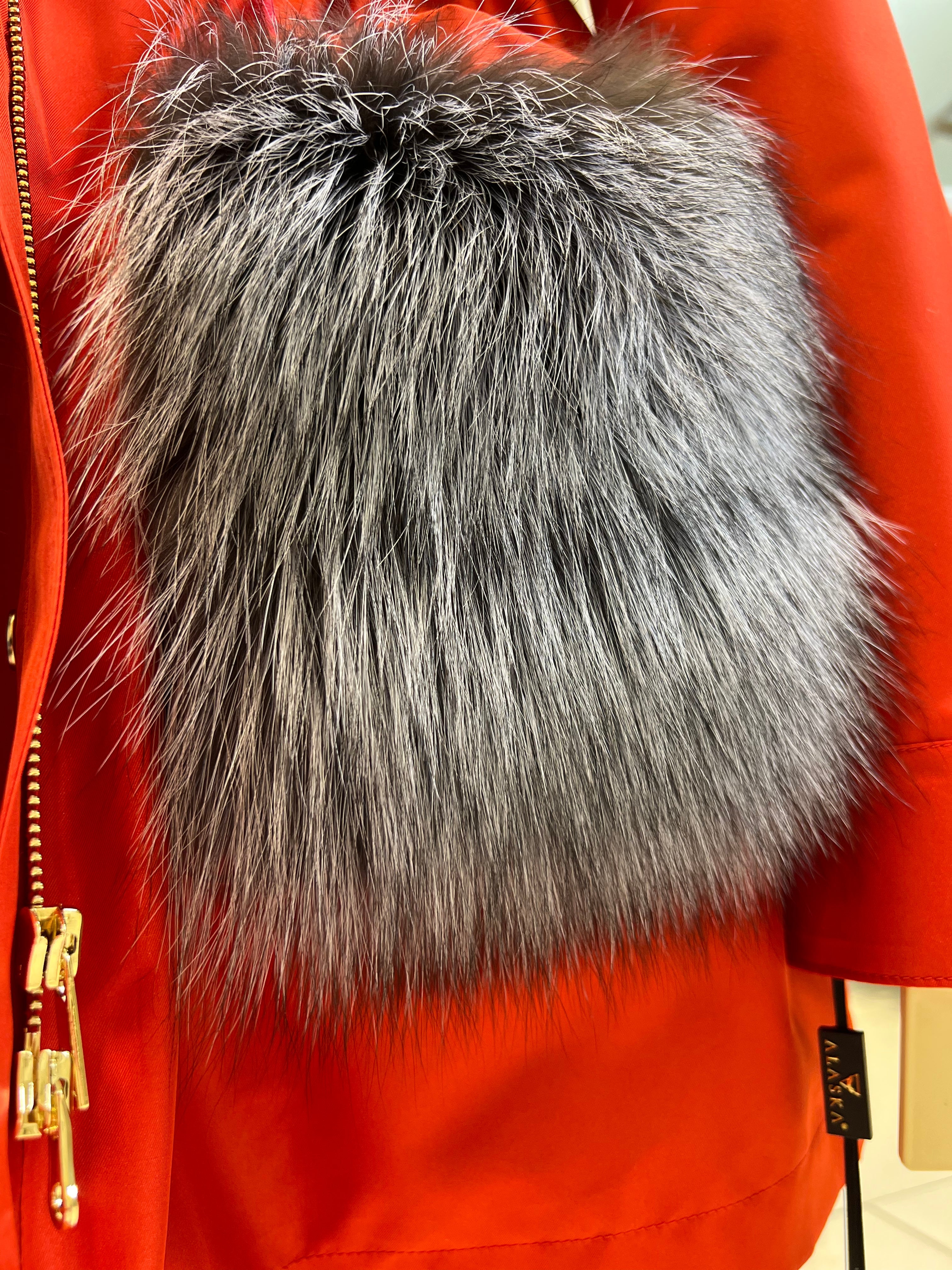 Roma Genuine Silver Fox Fur Rabbit Fur Insulated Parka in Red