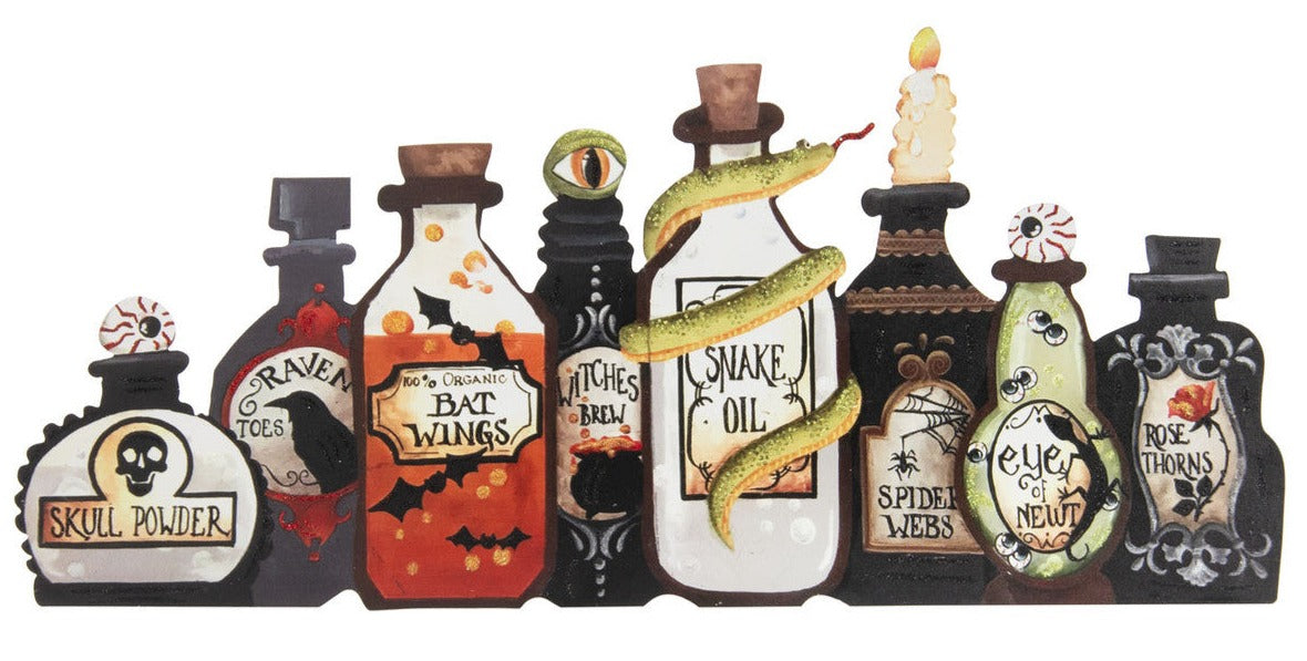 Handpainted Metal Potion Bottles 2' Halloween Mantle Display
