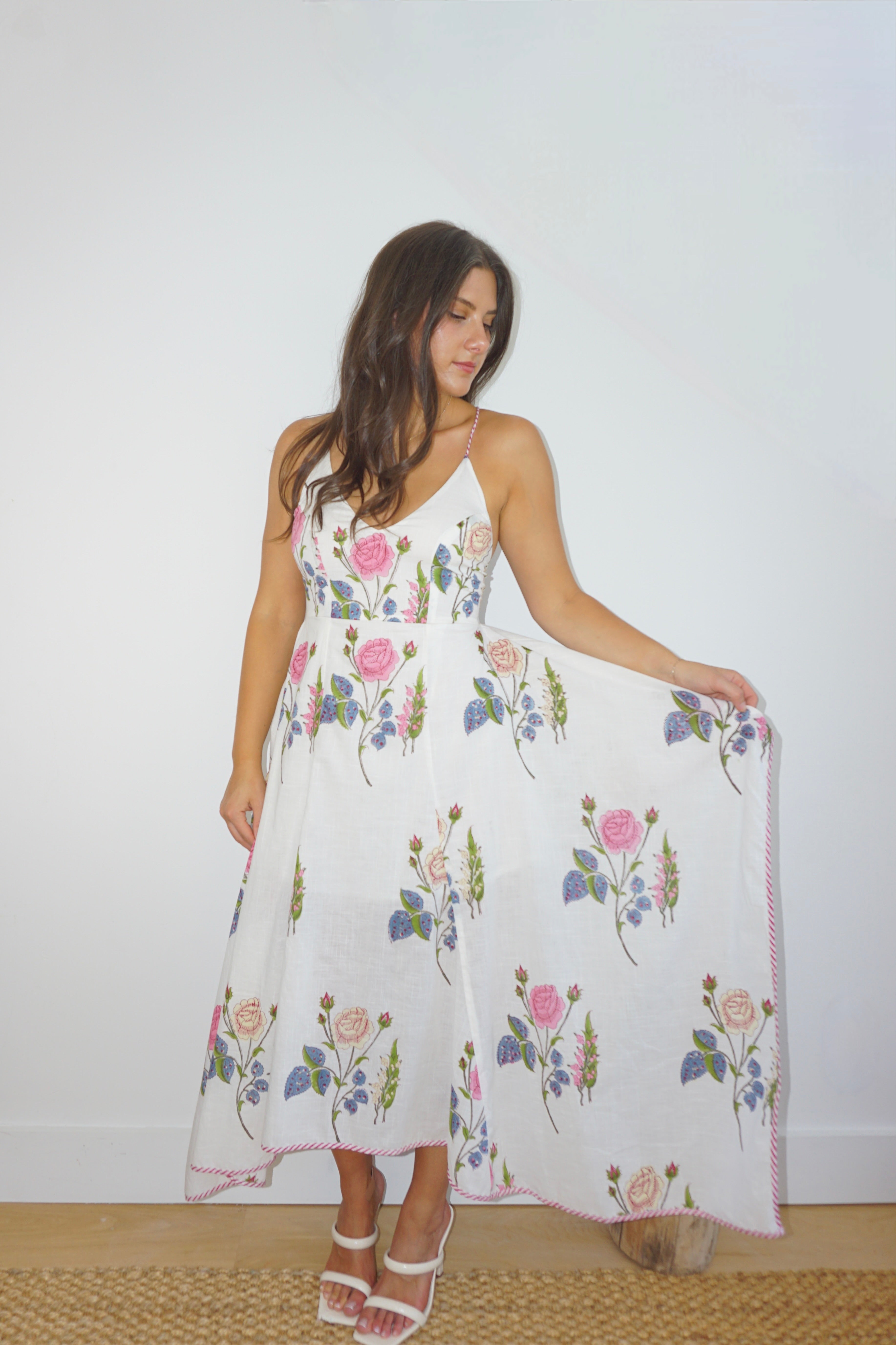 Cross Back Dress in Multi Rosette