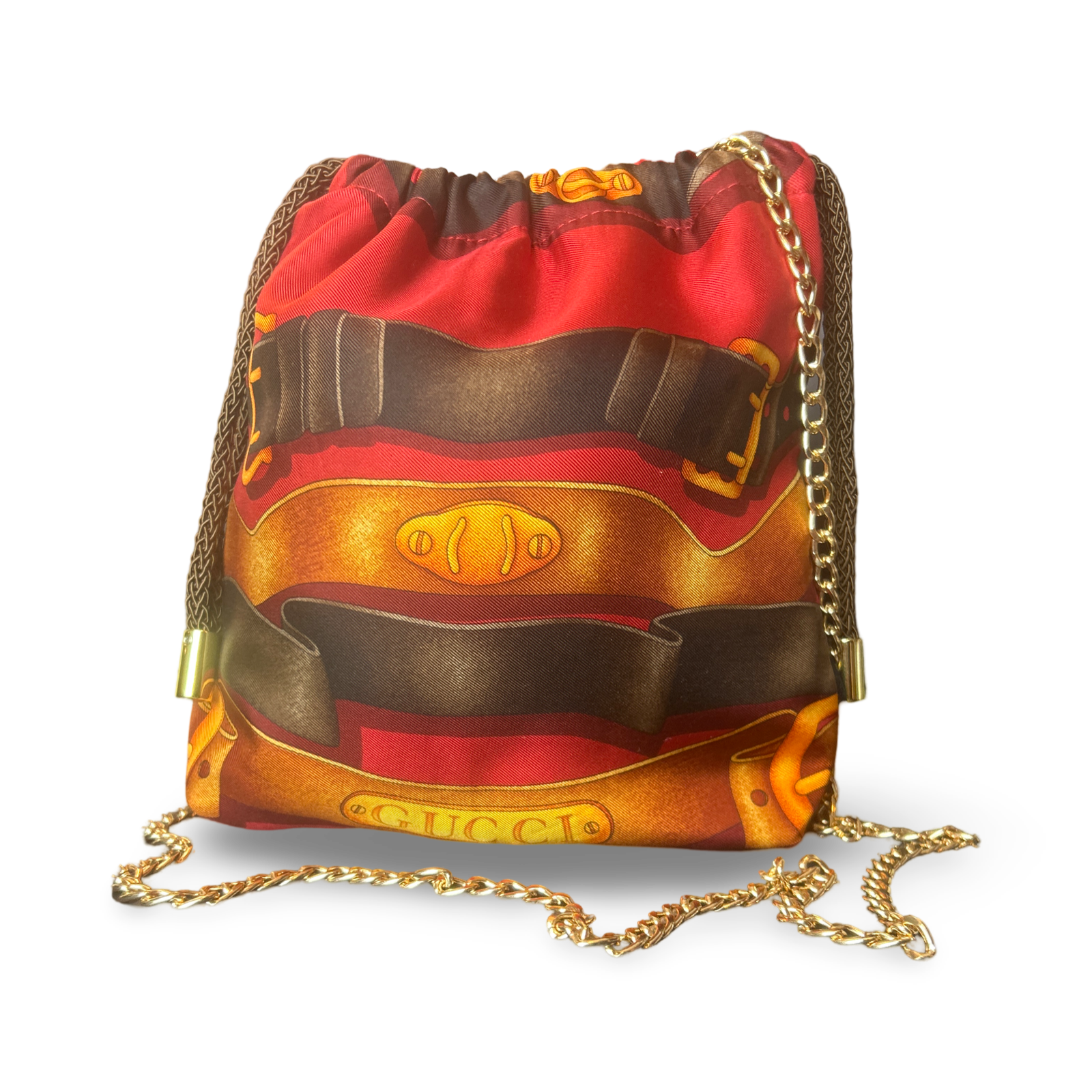 Red Harness Vintage Scarf Drawstring Crossbody Bag