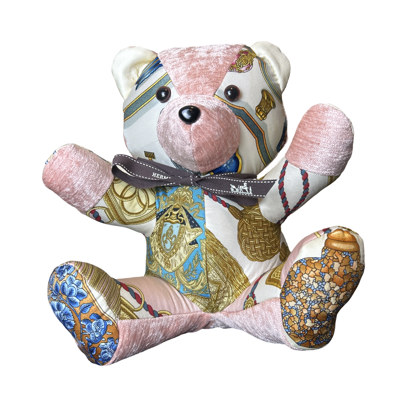 Poste et Cavalerie Vintage Silk Scarf Patchwork Teddy Bear