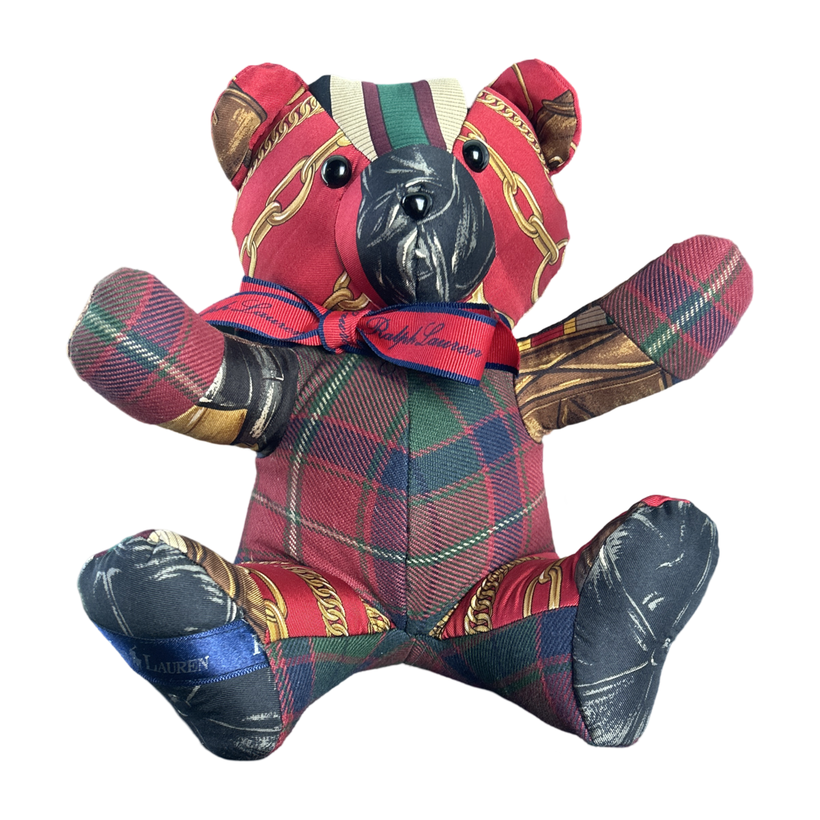 Equestrian Vintage Silk Scarf Patchwork Teddy Bear